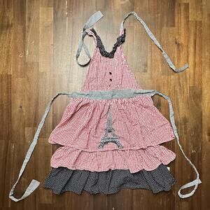 Sur La Table Apron Womens One Size Gingham Ruffle Paris Eiffel Tower Polka Dot